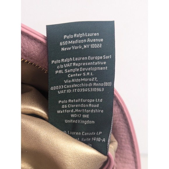 Ralph Lauren Pink Leather Wristlet Clutch Pouch RLL Logo Gold Zip Womens - Picture 2 of 14